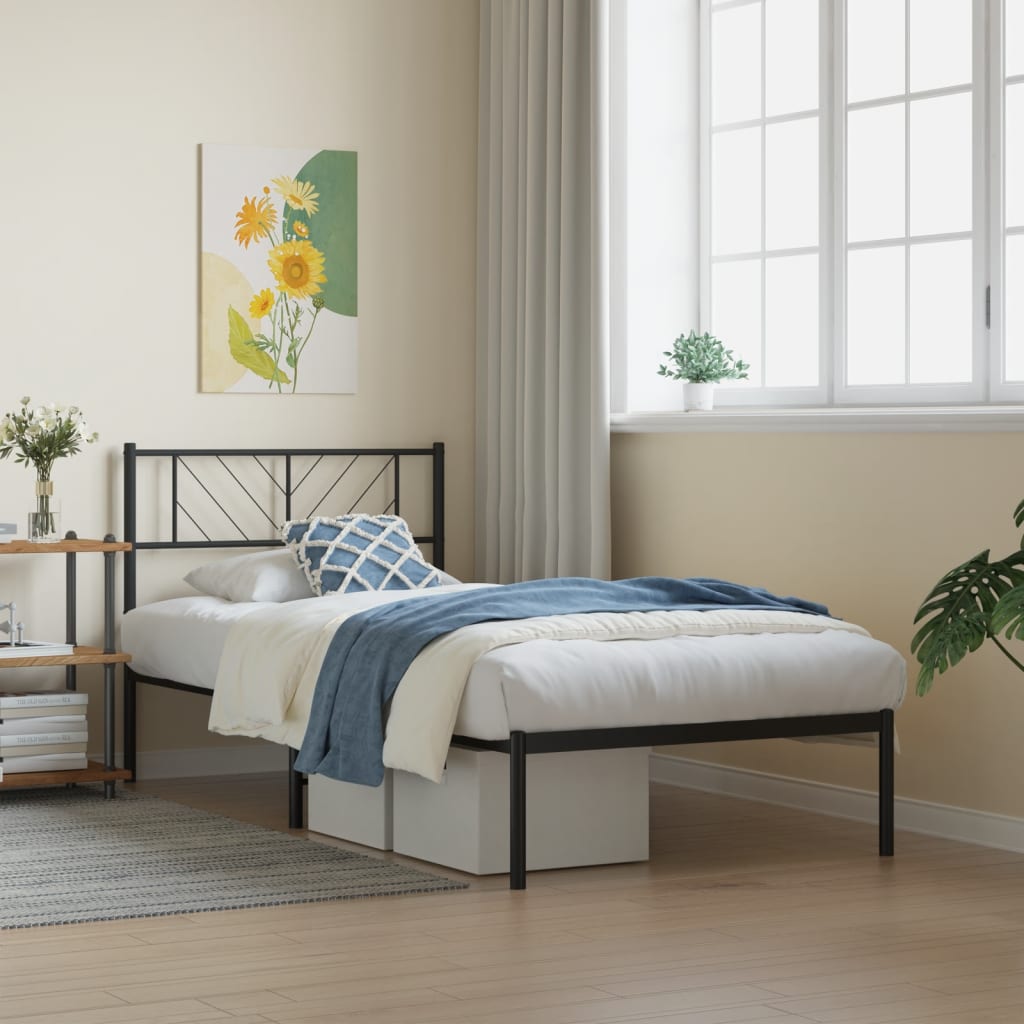 Berkfield Metal Bed Frame with Headboard Black 80x200 cm