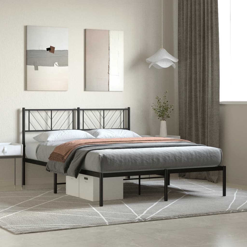 Berkfield Metal Bed Frame with Headboard Black 140x190 cm