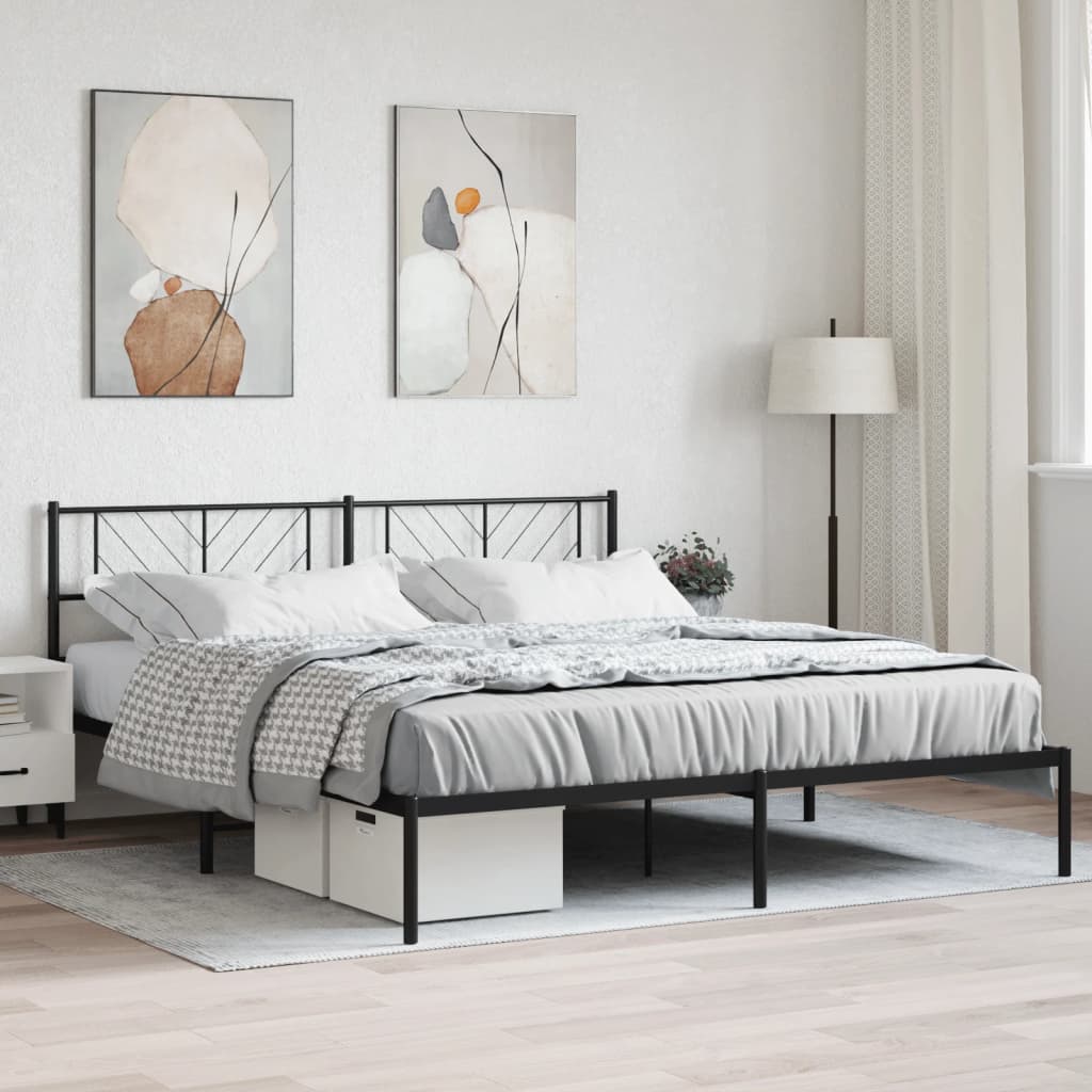 Berkfield Metal Bed Frame with Headboard Black 193x203 cm