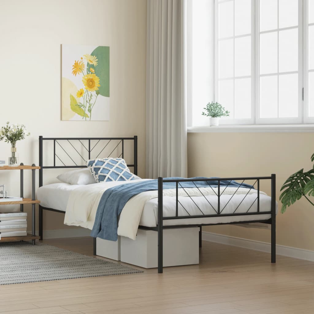 Berkfield Metal Bed Frame with Headboard and Footboard Black 90x190 cm