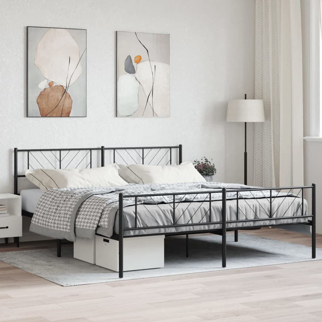 Berkfield Metal Bed Frame with Headboard and Footboard Black 200x200 cm