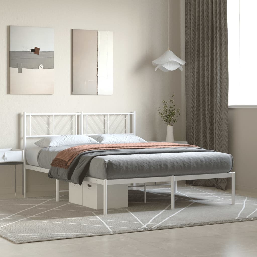 Berkfield Metal Bed Frame with Headboard White 160x200 cm