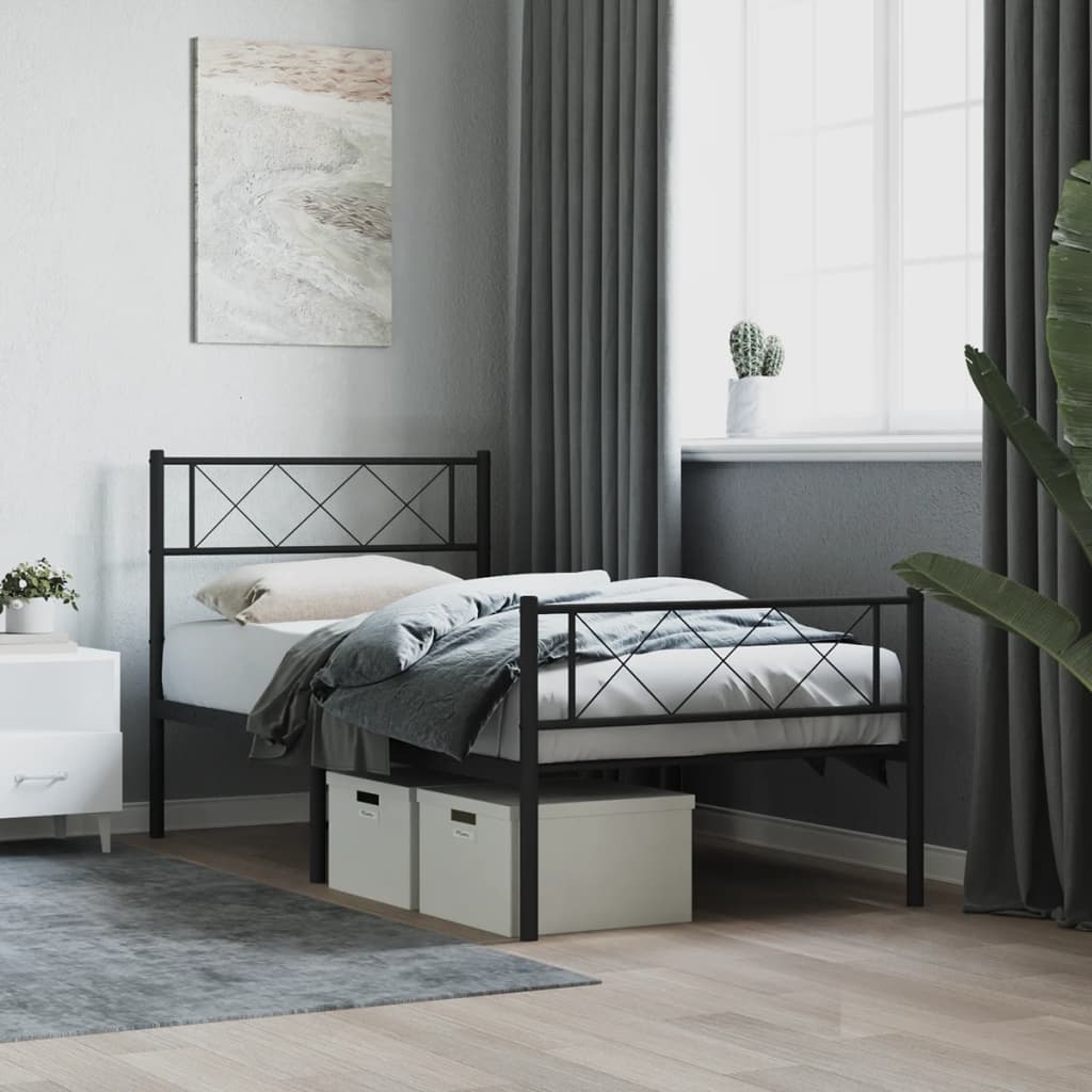 Berkfield Metal Bed Frame with Headboard and Footboard Black 100x190 cm