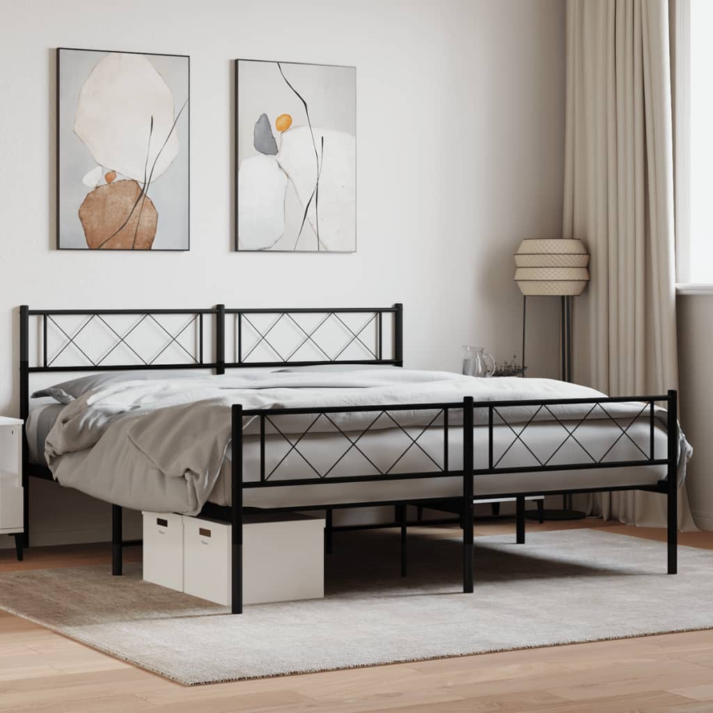Berkfield Metal Bed Frame with Headboard and Footboard Black 140x200 cm