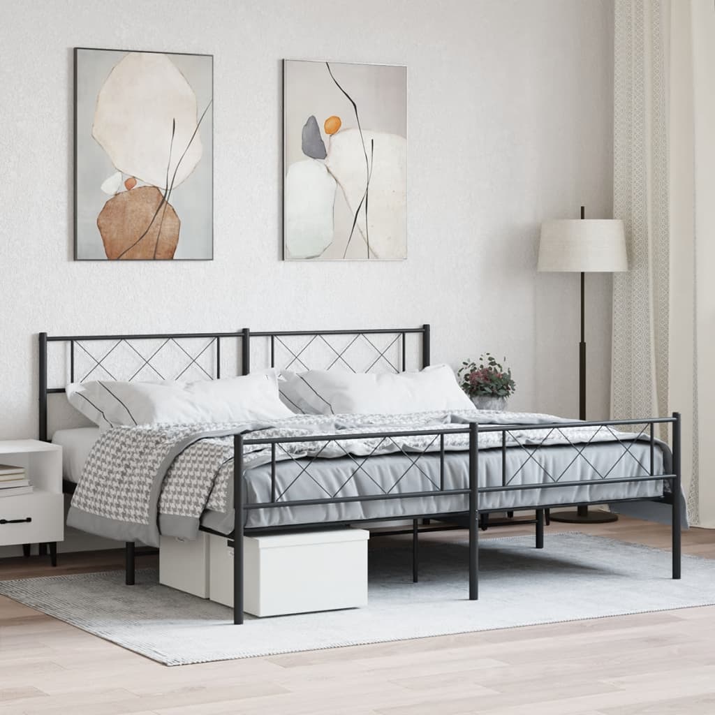 Berkfield Metal Bed Frame with Headboard and Footboard Black 200x200 cm