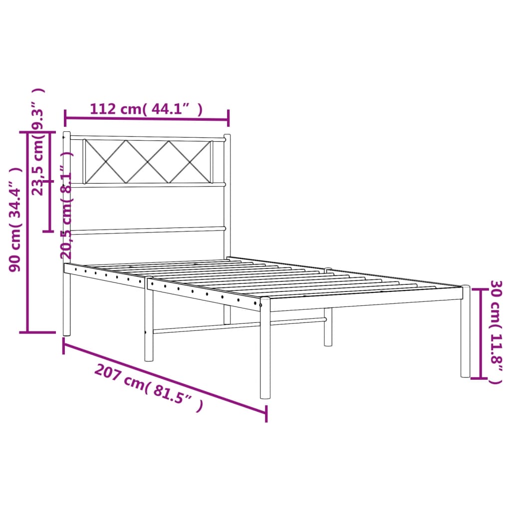 Berkfield Metal Bed Frame with Headboard White 107x203 cm