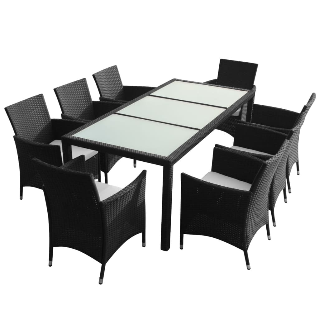 Berkfield 9 Piece Outdoor Dining Set with Cushions Poly Rattan Black