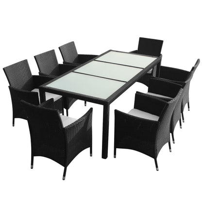 Berkfield 9 Piece Outdoor Dining Set with Cushions Poly Rattan Black
