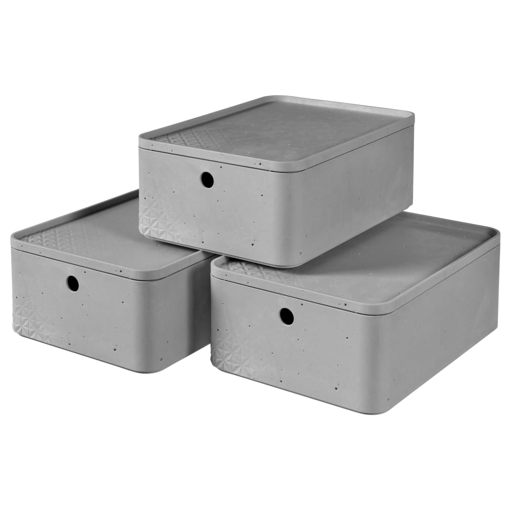 Curver Beton Storage Box Set 3 pcs with Lid Size M Light Grey
