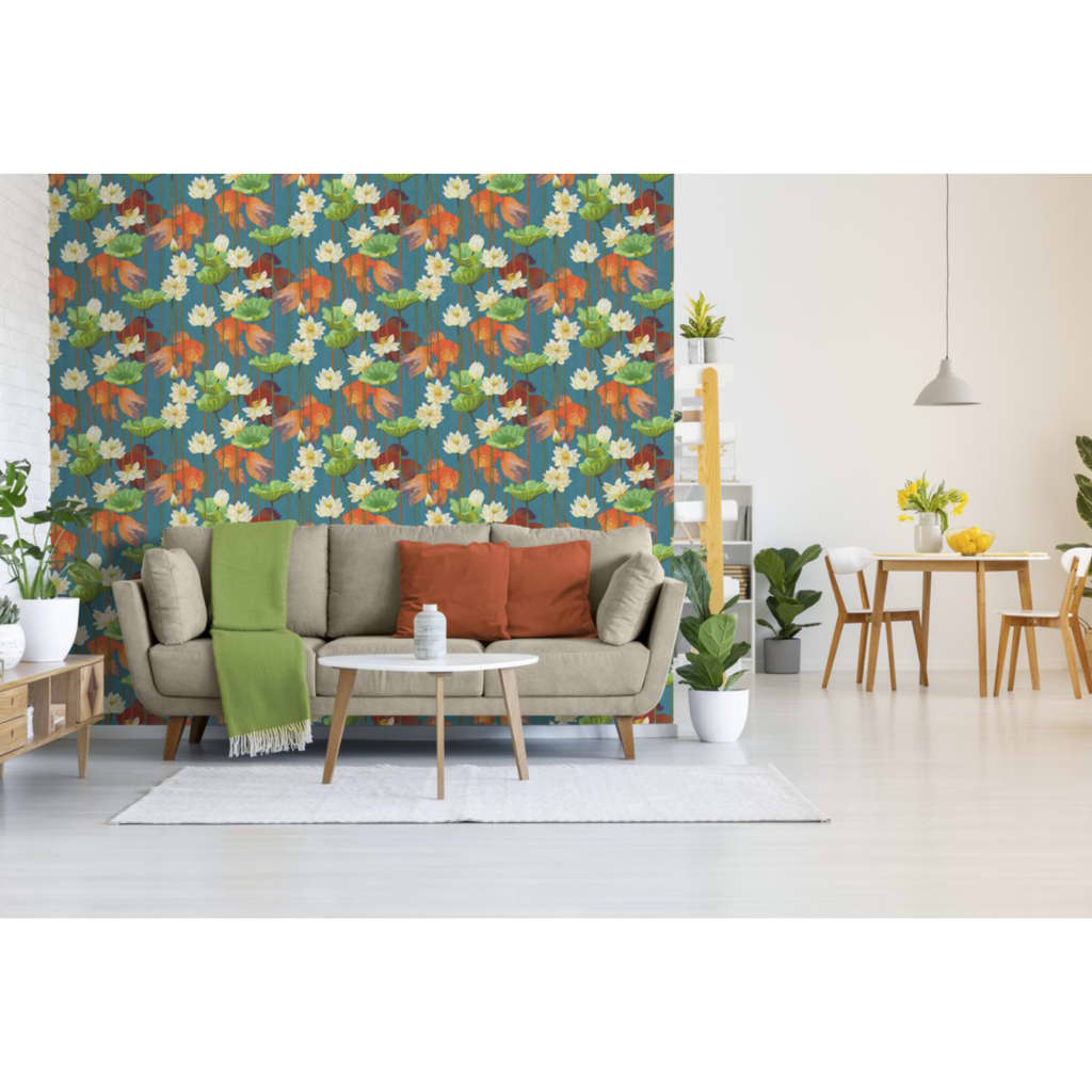 DUTCH WALLCOVERINGS Wallpaper Fish/Flower Blue