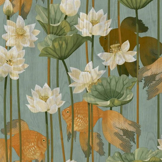 DUTCH WALLCOVERINGS Wallpaper Fish/Flower Green