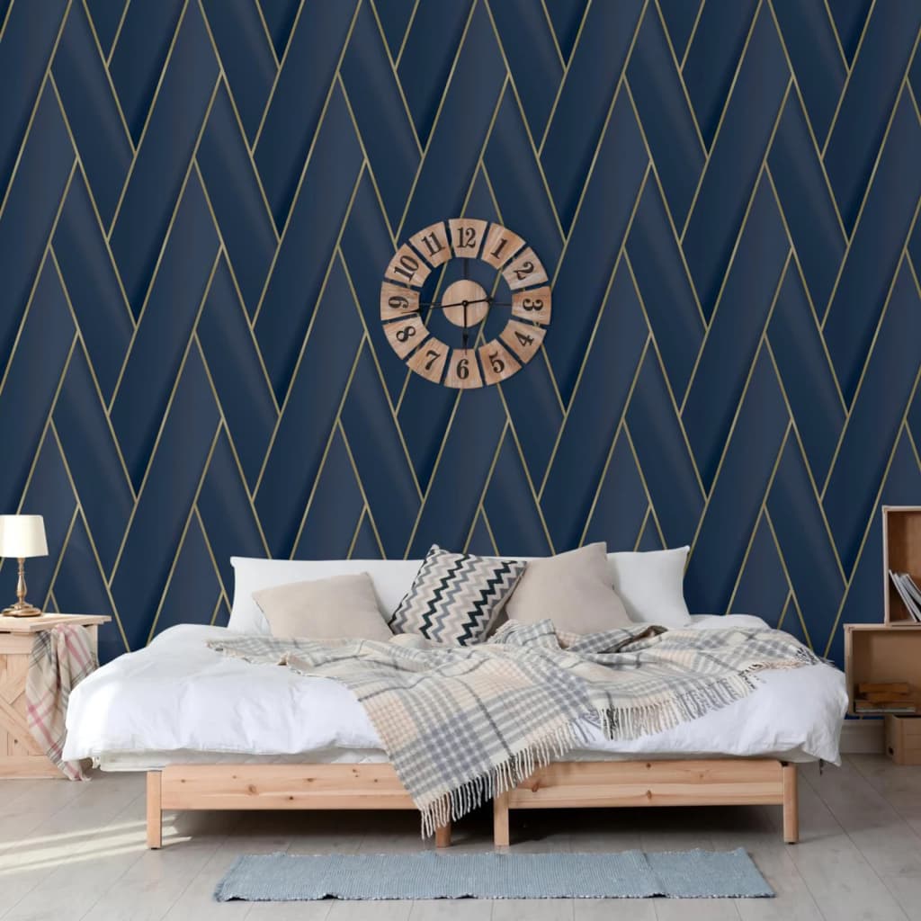 DUTCH WALLCOVERINGS Wallpaper Geometric Blue and Gold