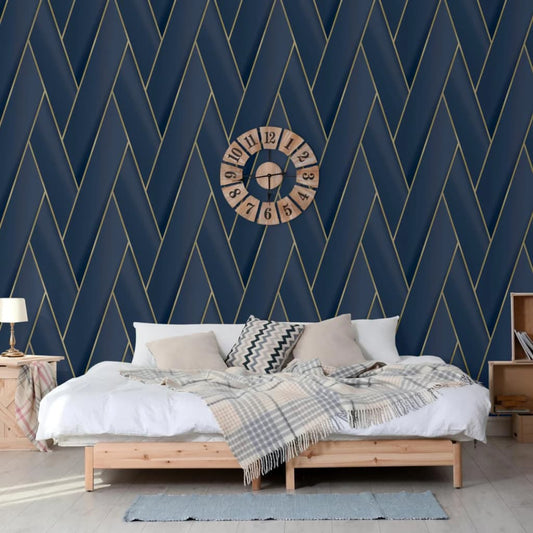 DUTCH WALLCOVERINGS Wallpaper Geometric Blue and Gold