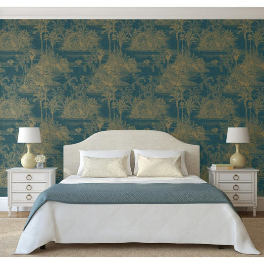 DUTCH WALLCOVERINGS Wallpaper Tropical Dark Blue and Gold