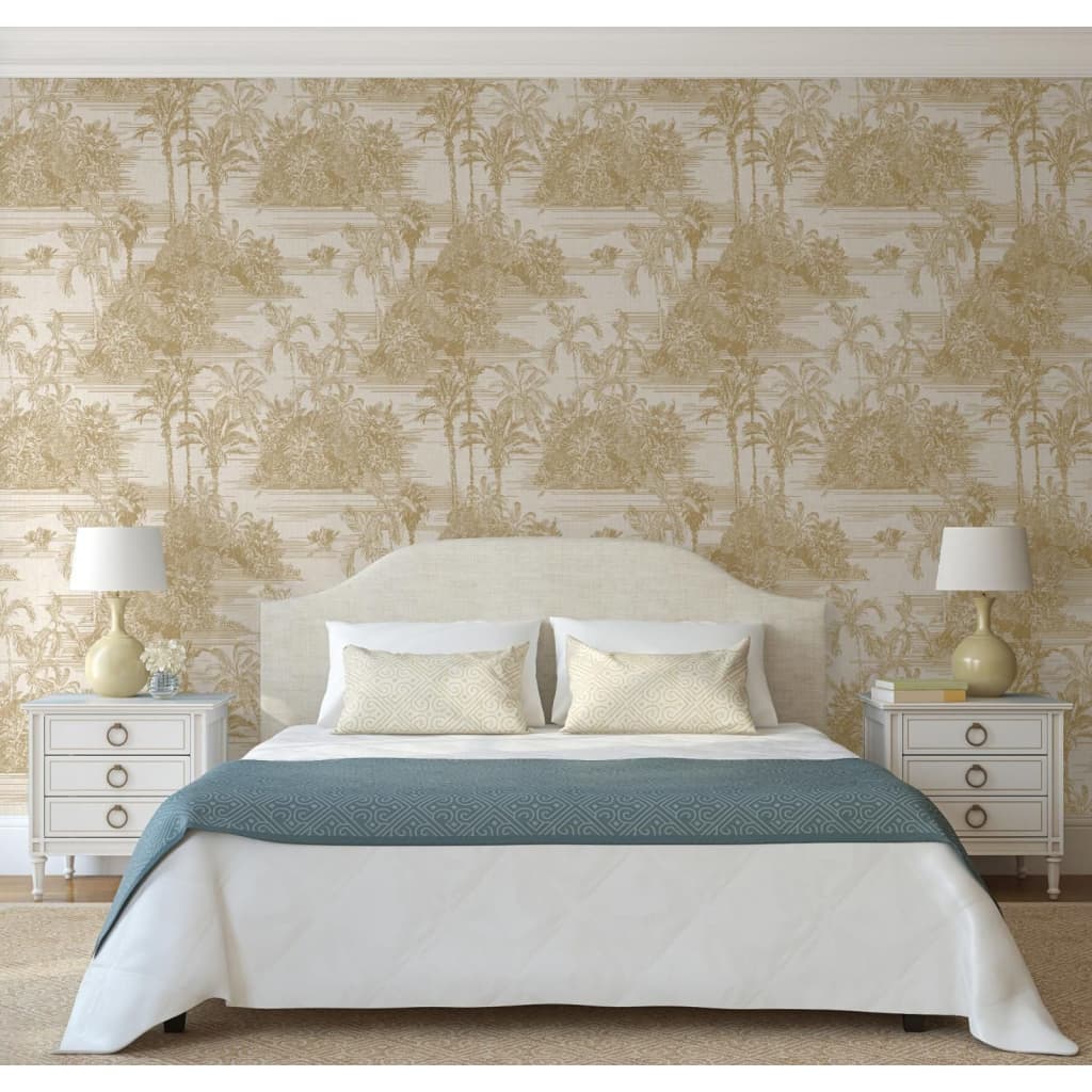 DUTCH WALLCOVERINGS Wallpaper Tropical Beige and Gold