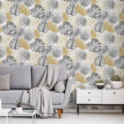 DUTCH WALLCOVERINGS Wallpaper Monstera Leaves Black