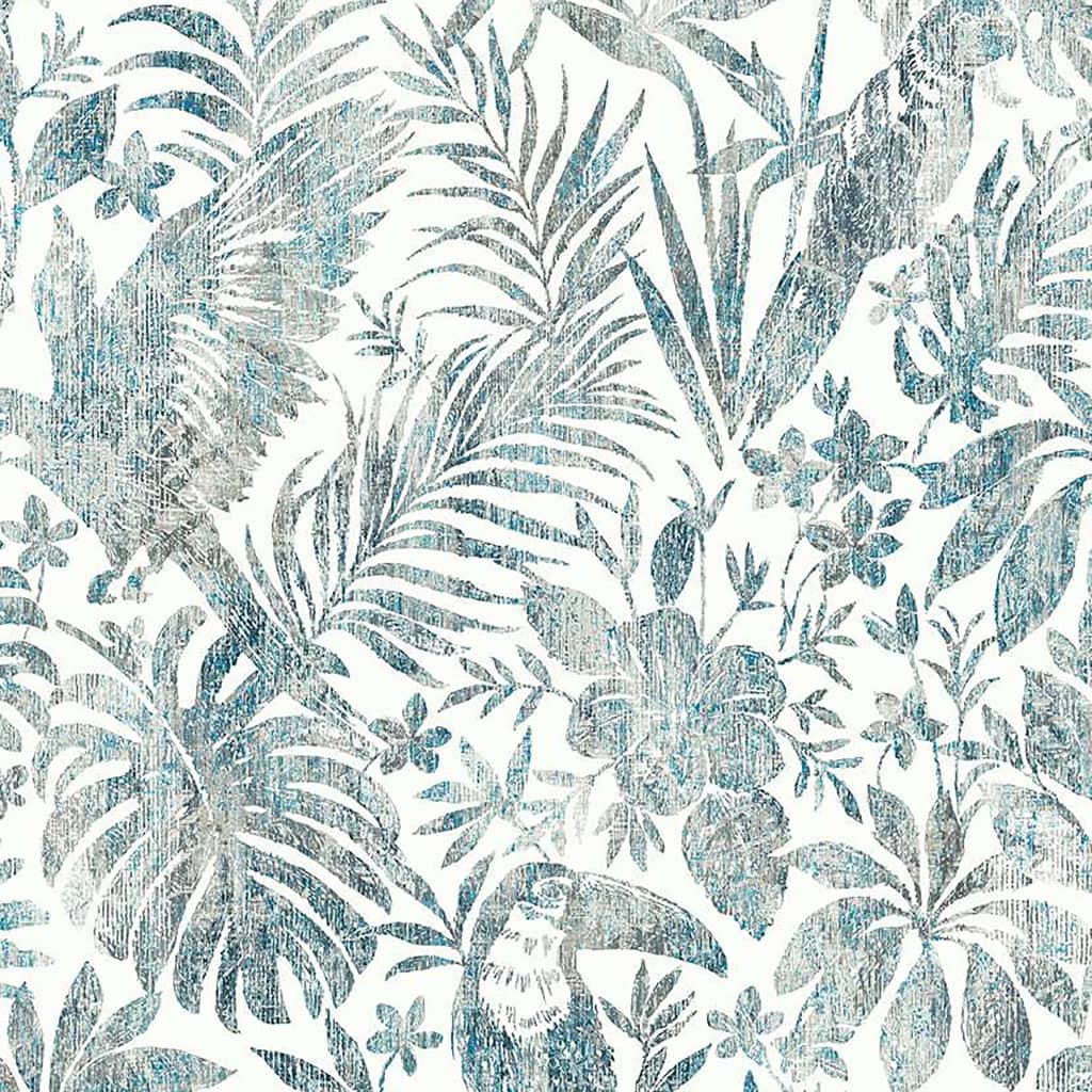 DUTCH WALLCOVERINGS Wallpaper Leaves and Toucan Blue
