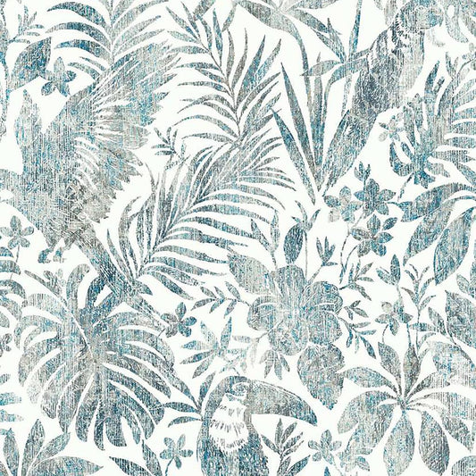 DUTCH WALLCOVERINGS Wallpaper Leaves and Toucan Blue