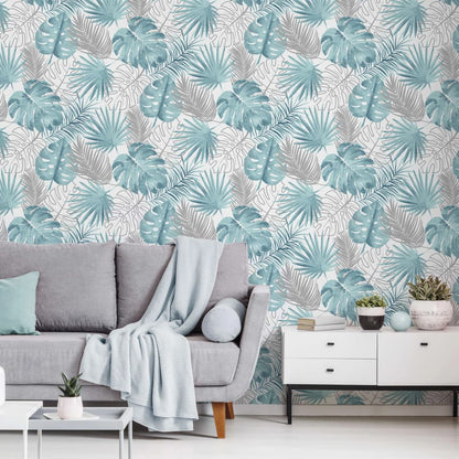 DUTCH WALLCOVERINGS Wallpaper Monstera Leaves Blue