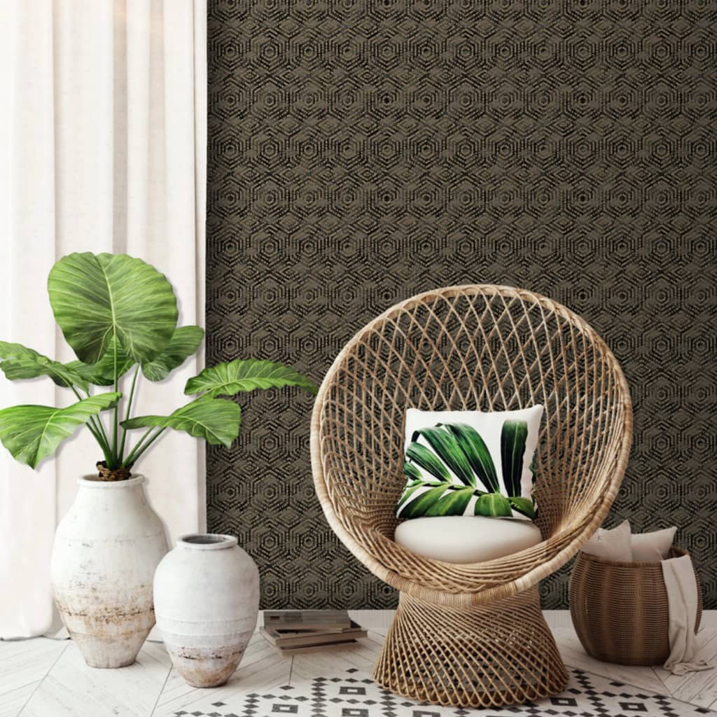 DUTCH WALLCOVERINGS Wallpaper Geometric Brown and Black