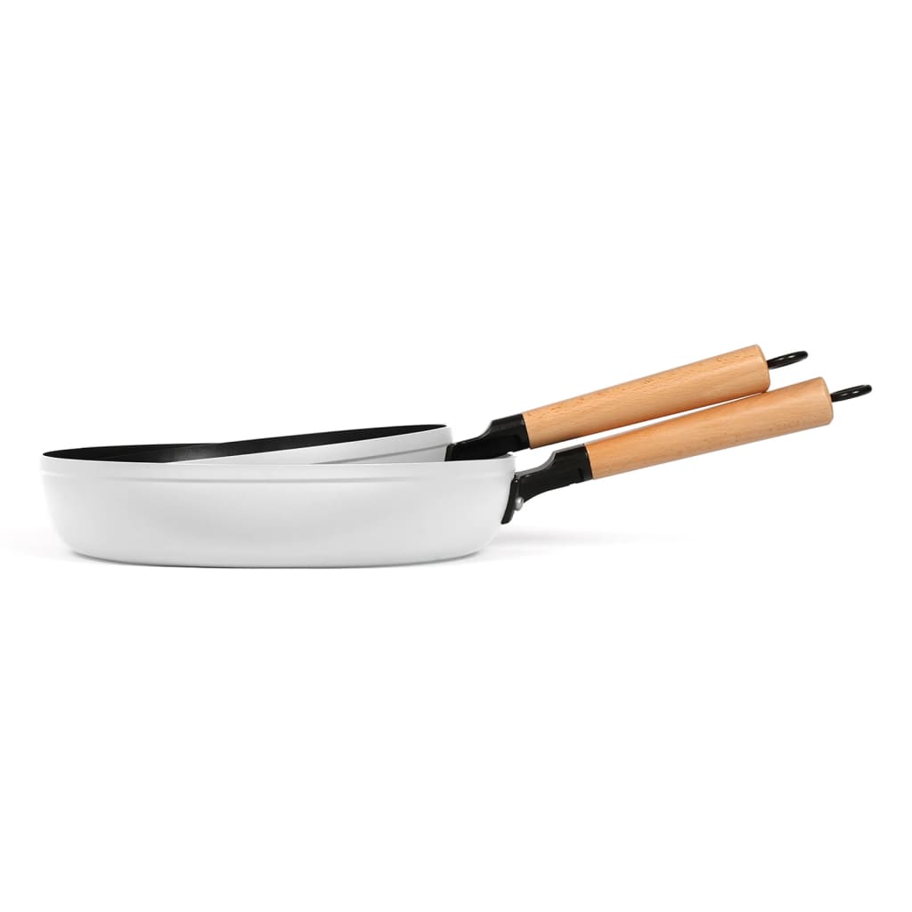 Livoo 2-Piece Frypan Set with Wooden Handles White