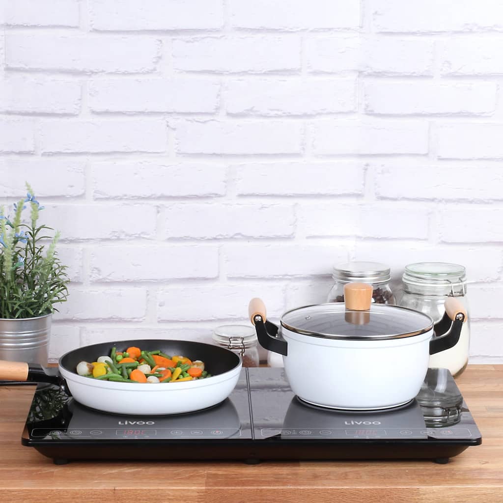 Livoo 2-Piece Frypan Set with Wooden Handles White