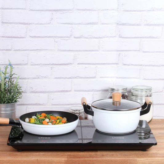 Livoo 2-Piece Frypan Set with Wooden Handles White