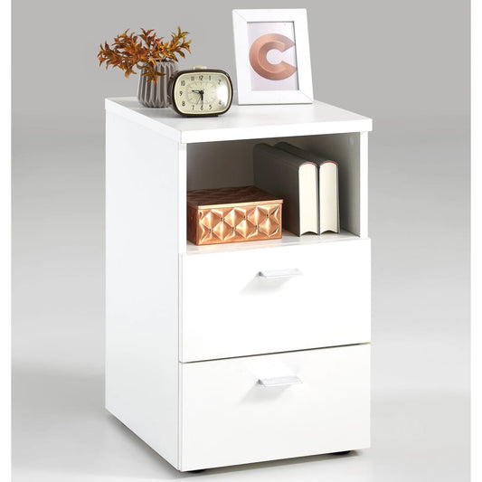 FMD Bedside Cabinet with 2 Drawers and Open Shelf White 652-00