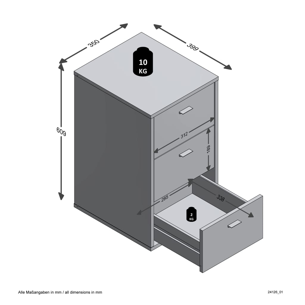 FMD Bedside Table with 3 Drawers High Gloss White