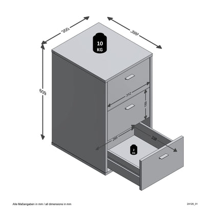 FMD Bedside Table with 3 Drawers High Gloss White