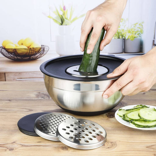 HI Salad Bowl with Lid and 3 Graters Stainless Steel
