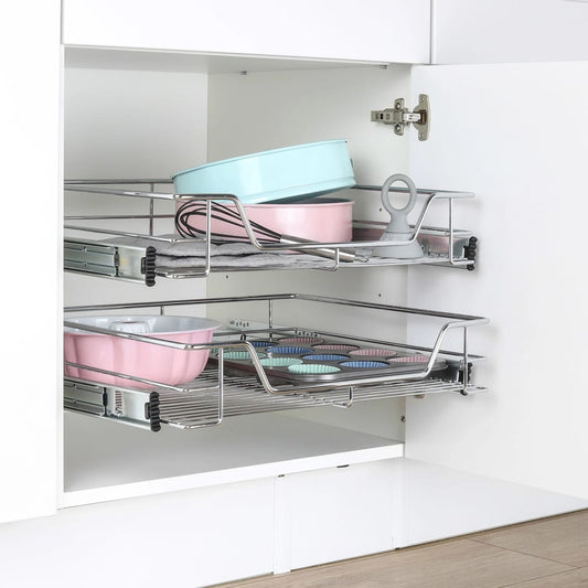 HI Telescopic Cupboard Drawing Basket 49x44x10 cm Chrome