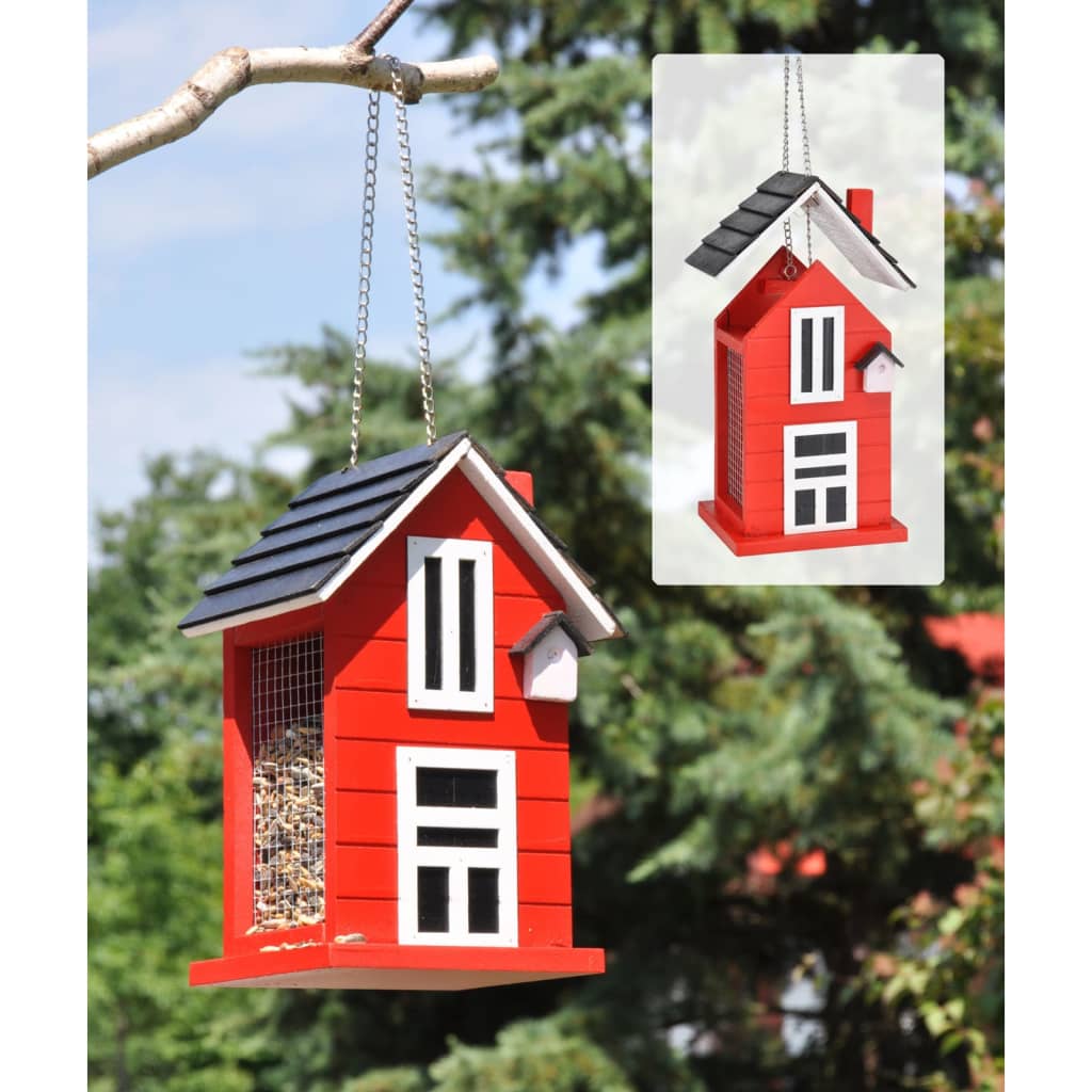 HI Hanging Bird Feeder House-shaped 14x12x22 cm Red and White