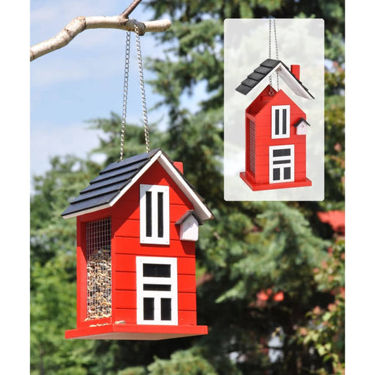 HI Hanging Bird Feeder House-shaped 14x12x22 cm Red and White