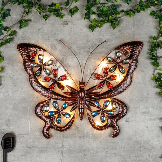HI LED Solar Garden Wall Lamp Jewelled Butterfly