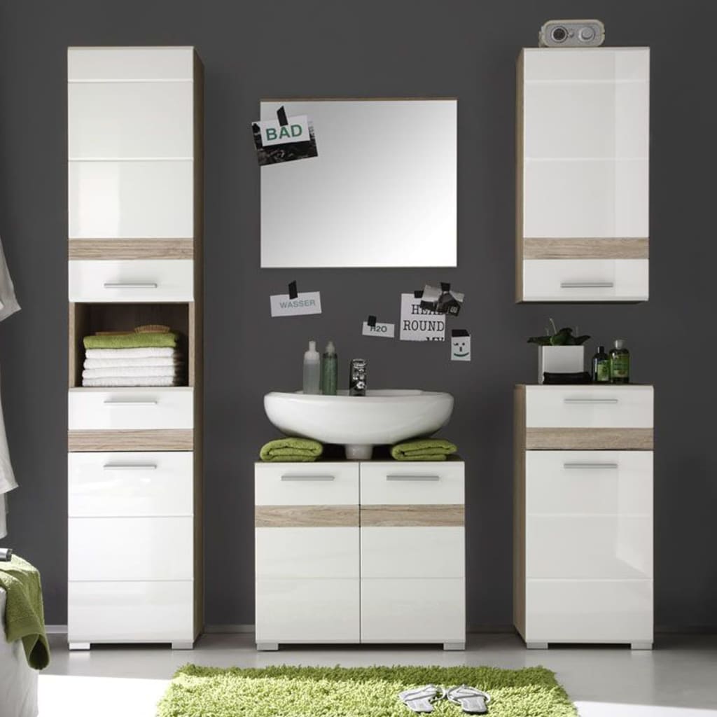 Trendteam Sink Vanity Unit Set-One White and Light San Remo Oak