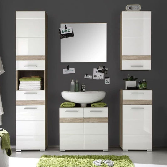 Trendteam Sink Vanity Unit Set-One White and Light San Remo Oak