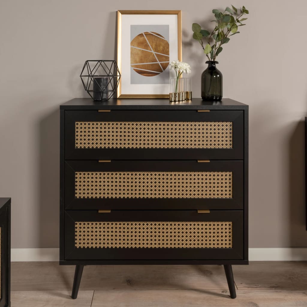 Finori Chest of Drawers Vienna 03A Black and Rattan Print