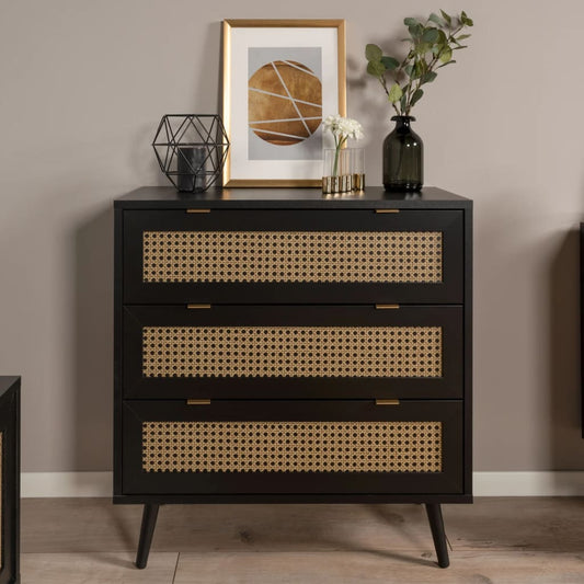 Finori Chest of Drawers Vienna 03A Black and Rattan Print