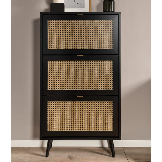 Finori Shoe Cabinet Vienna 49A Black and Rattan Print