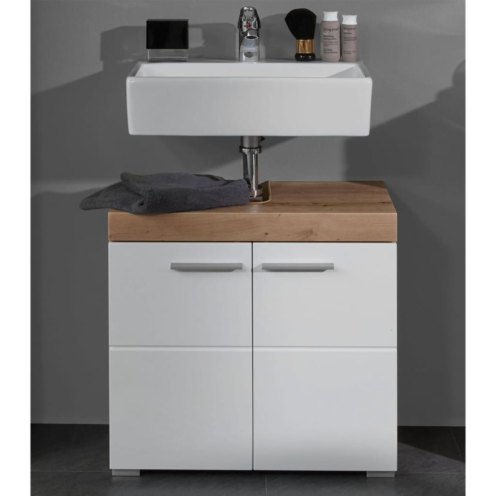 Trendteam Sink Vanity Unit Amanda White and Knotty Oak