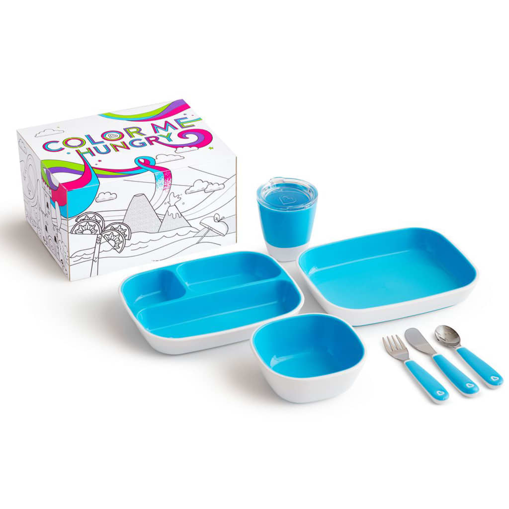 Munchkin 7 Piece Table Dining Set Color Me Hungry Blue