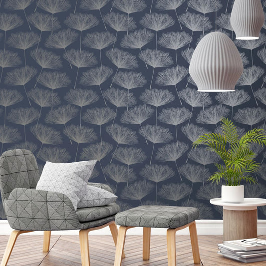 DUTCH WALLCOVERINGS Wallpaper Fleur Navy Blue and Grey