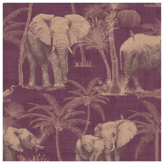 DUTCH WALLCOVERINGS Wallpaper Elephant Grove Aubergine