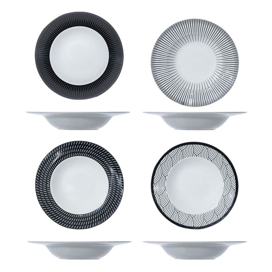 Cosy & Trendy Pasta Plate Geo 4 pcs �â�_27.5 cm Black and White