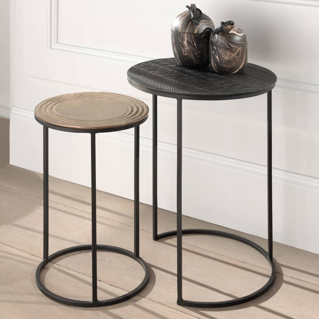 Rousseau 2 Piece Side Table Set Ronda Metal Black and Gold