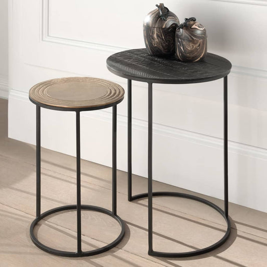 Rousseau 2 Piece Side Table Set Ronda Metal Black and Gold