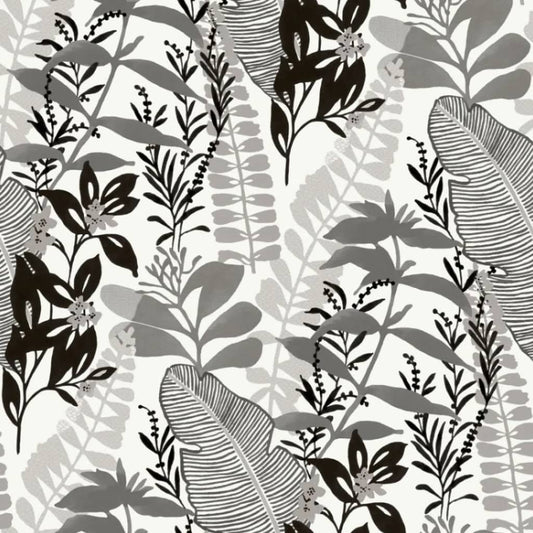 Noordwand Good Vibes Wallpaper Big Leaves Black and White
