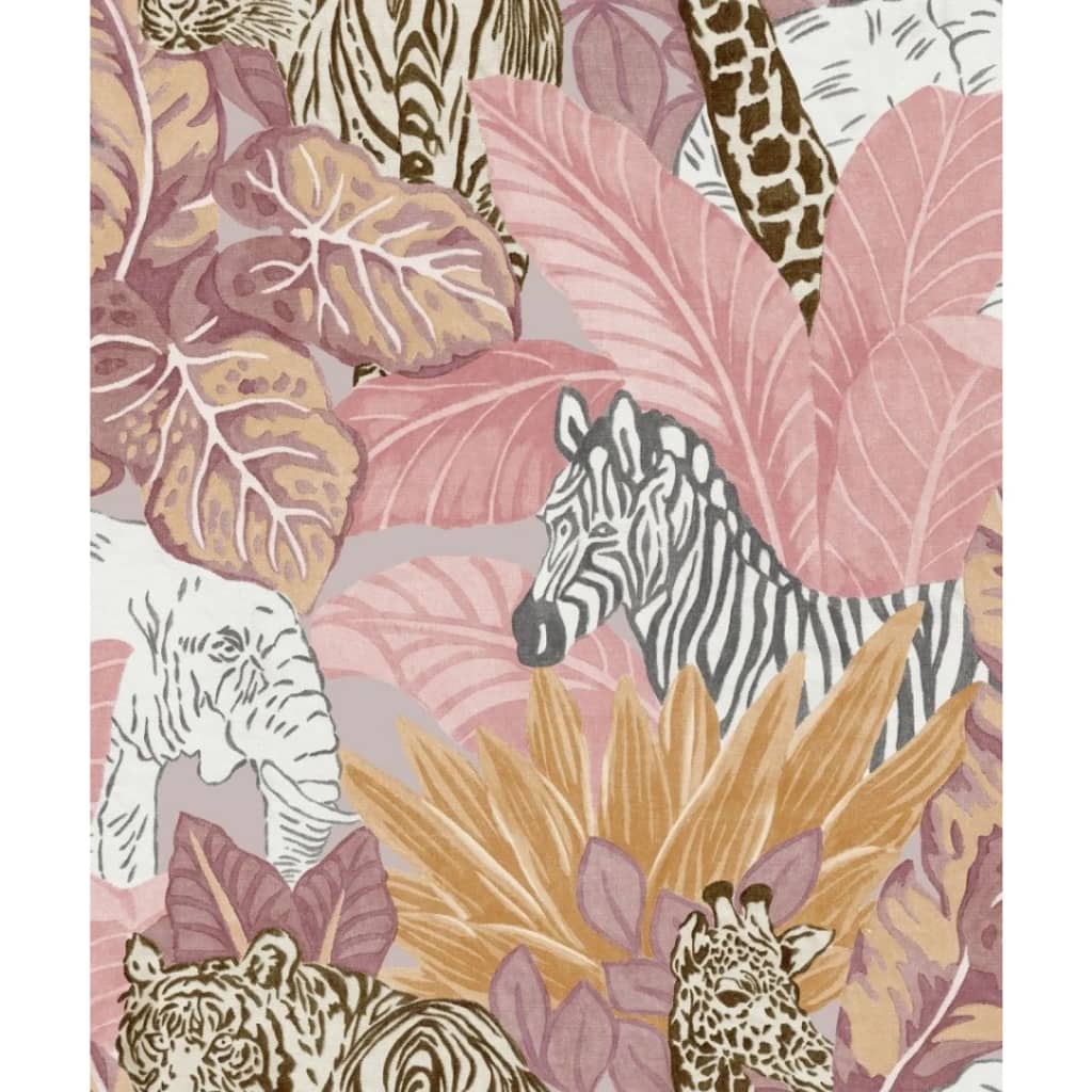 Noordwand Good Vibes Wallpaper Jungle Animals Pink and Orange
