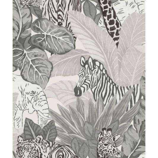 Noordwand Good Vibes Wallpaper Jungle Animals Grey and Black
